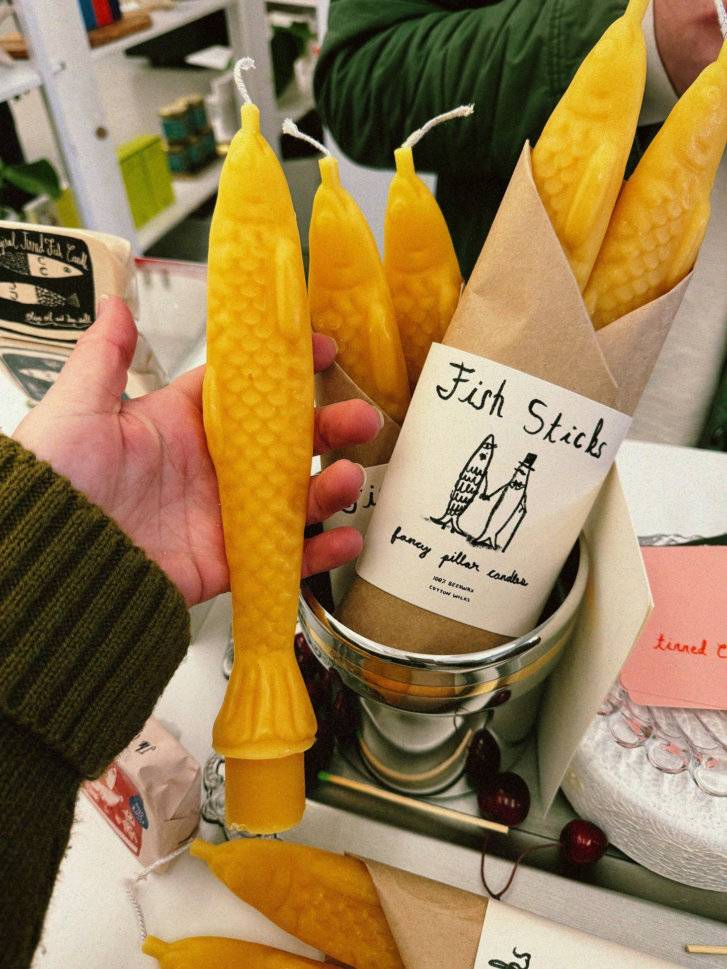 Set of 2 Beeswax Fish Shaped Taper Candles
