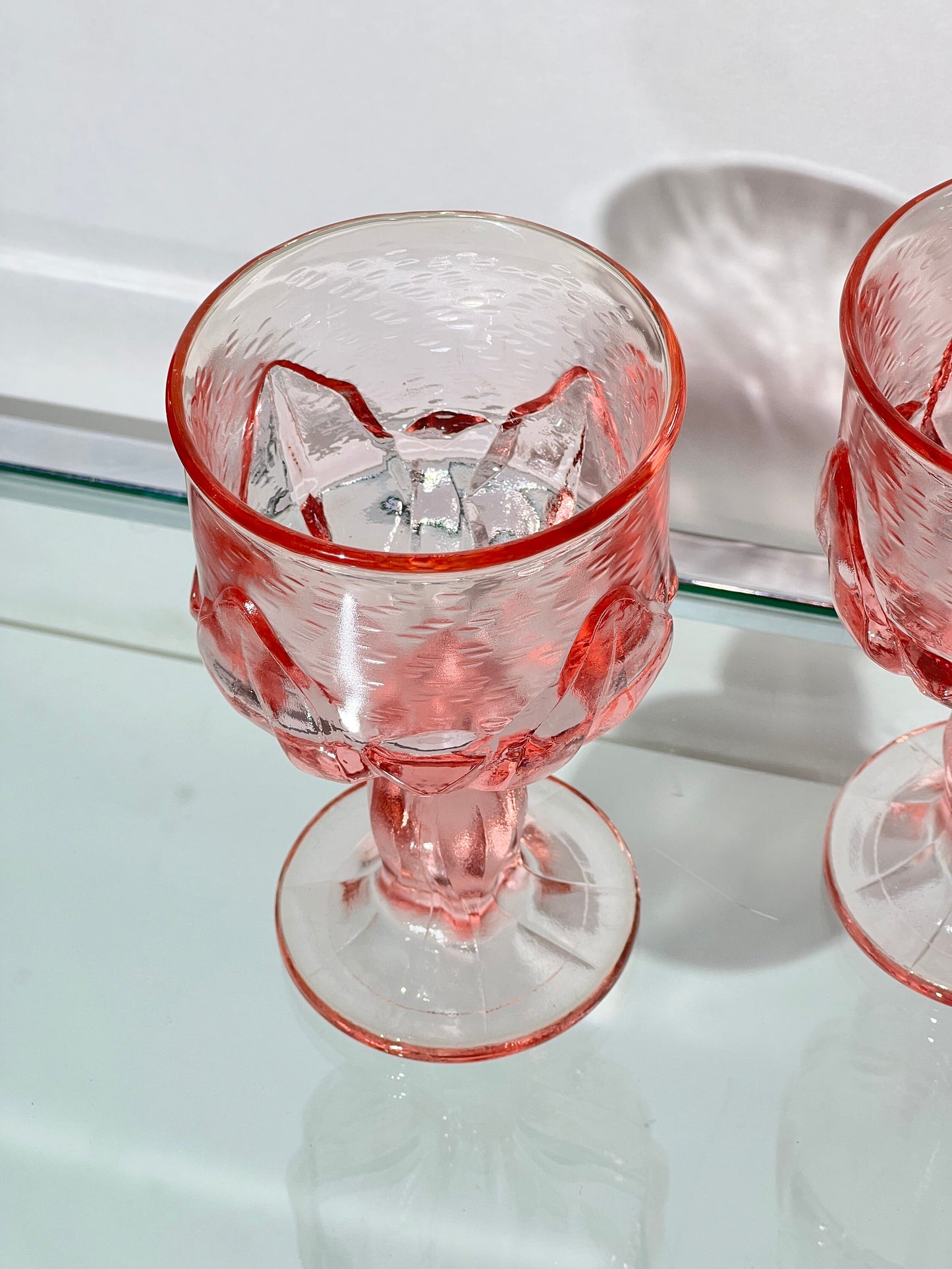 Set of 4 Tiffin Franciscan Cabaret Lotus Pink Floral Water Goblet Large Wine Glass 6''