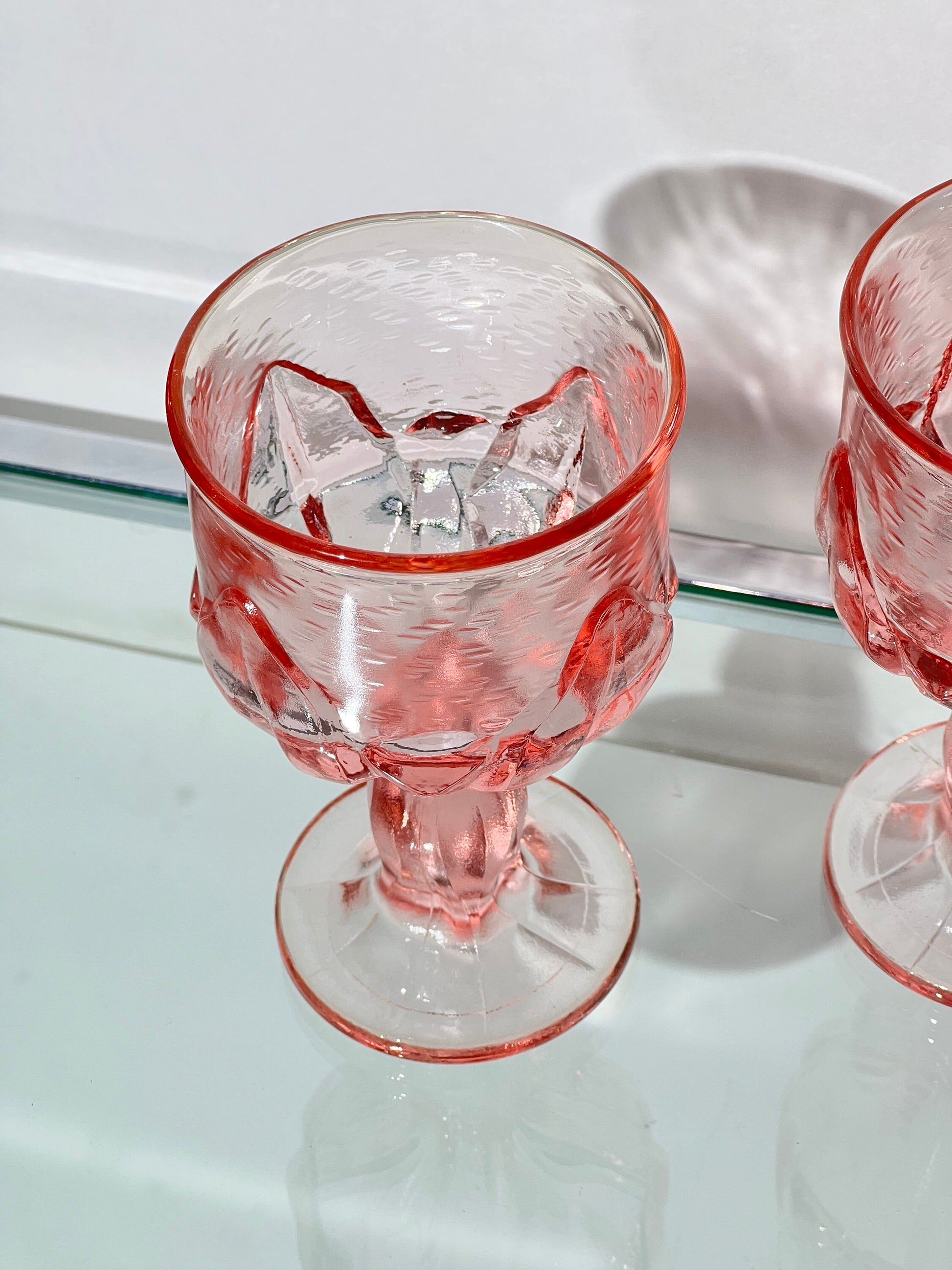 Set of 4 Tiffin Franciscan Cabaret Lotus Pink Floral Water Goblet Large Wine Glass 6''
