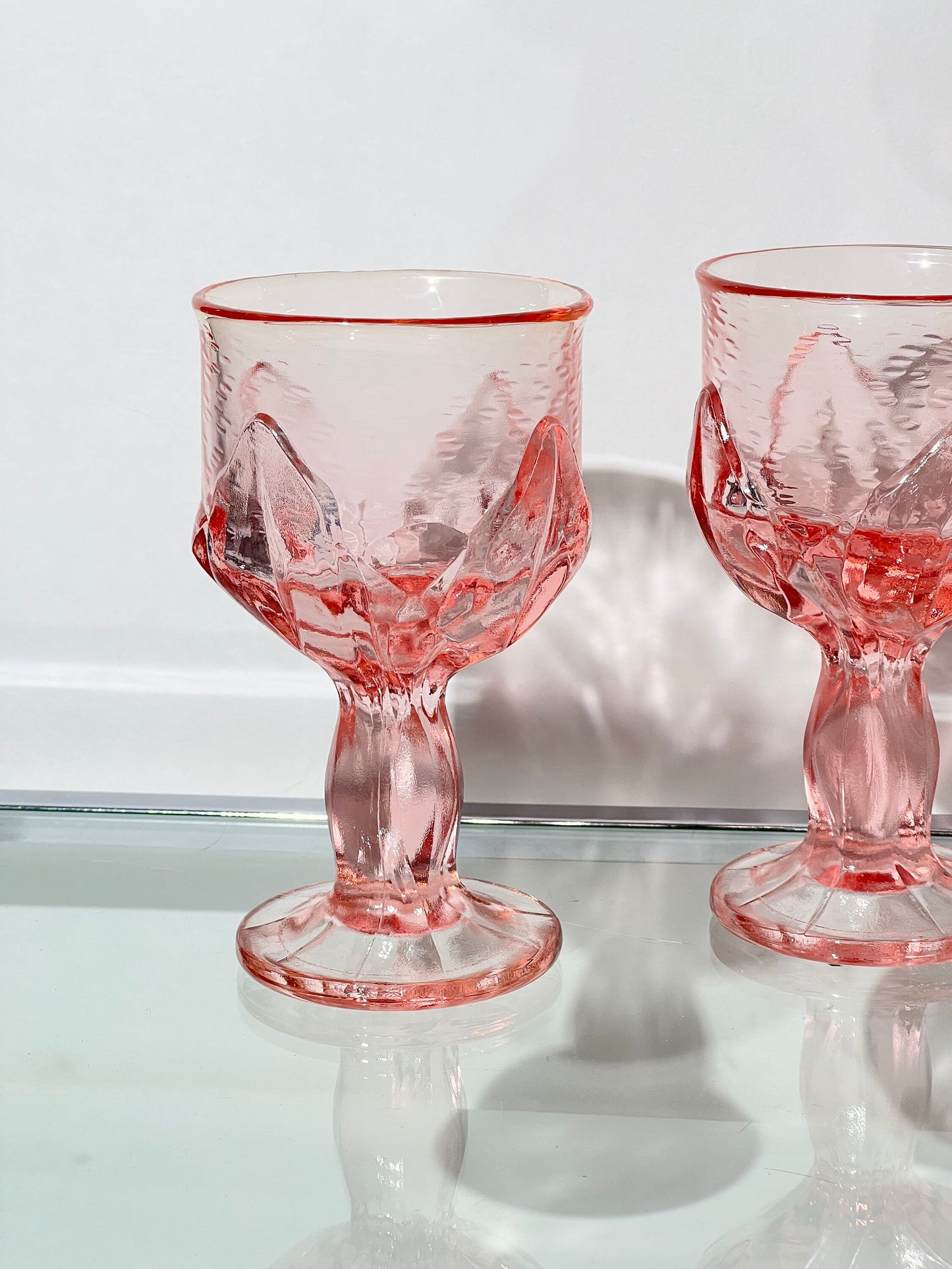 Set of 4 Tiffin Franciscan Cabaret Lotus Pink Floral Water Goblet Large Wine Glass 6''