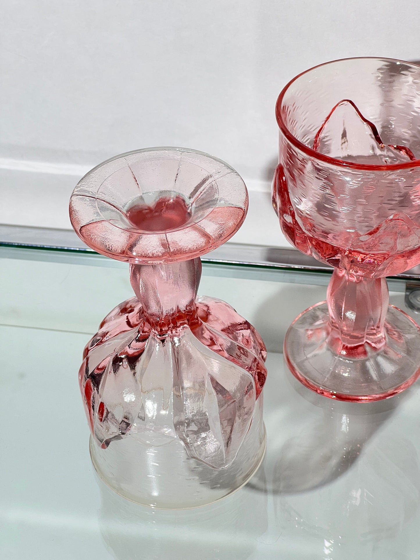 Set of 4 Tiffin Franciscan Cabaret Lotus Pink Floral Water Goblet Large Wine Glass 6''