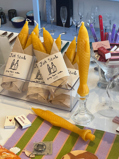 Set of 2 Beeswax Fish Shaped Taper Candles