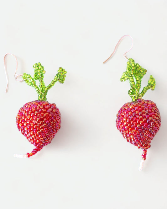 Beaded Radish Earrings by Wixárika Indigenous