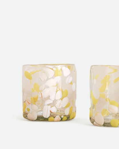 Yellow White Splash Hand Blown Tumbler