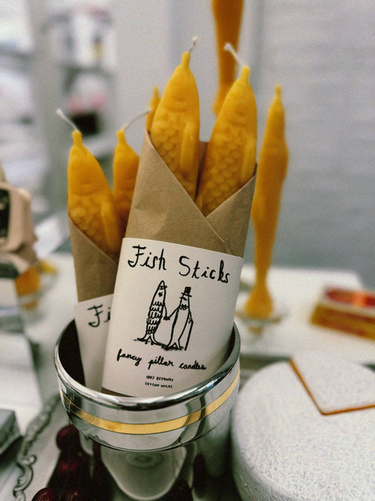 Set of 2 Beeswax Fish Shaped Taper Candles