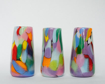 Glass Blown Rainbow Crackle Vase