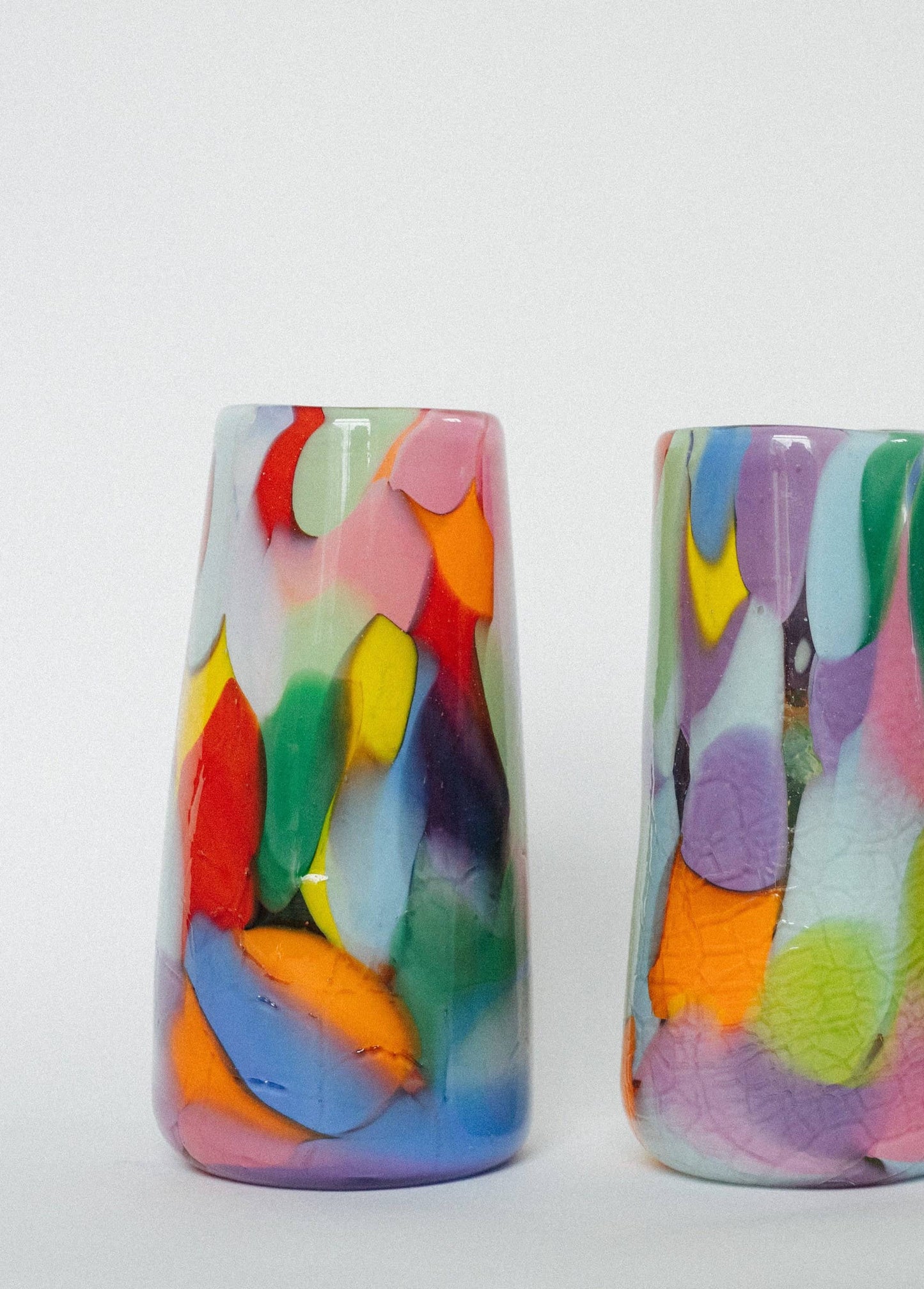 Glass Blown Rainbow Crackle Vase
