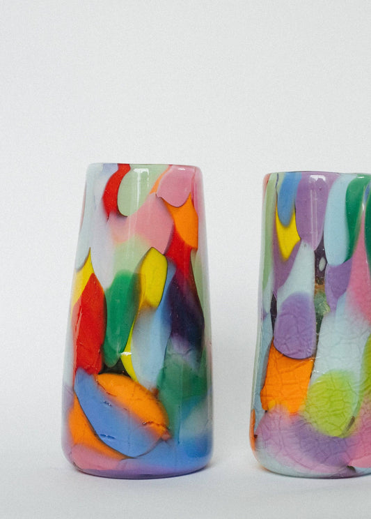 Glass Blown Rainbow Crackle Vase