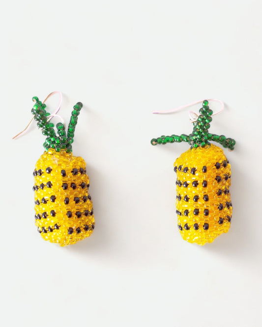 Beaded Pineapple Earrings by Wixárika Indigenous