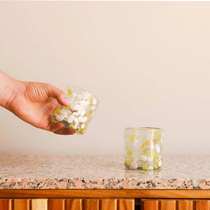 Yellow White Splash Hand Blown Tumbler