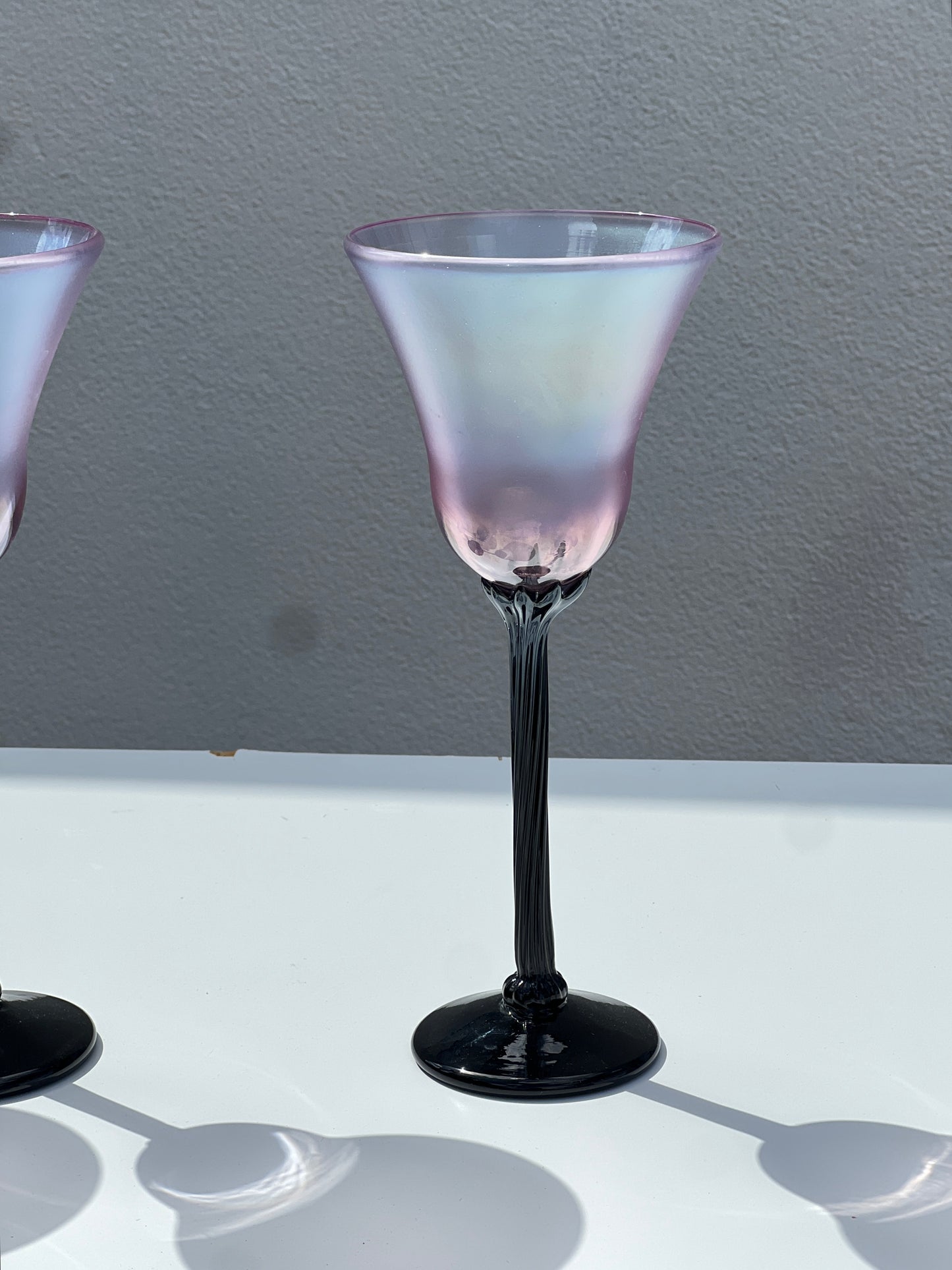 Pink Iridescent and Black Floral Stem Glass