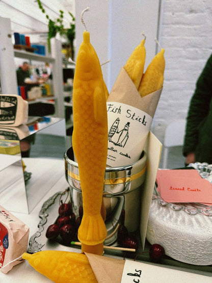 Set of 2 Beeswax Fish Shaped Taper Candles
