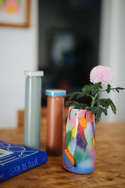 Glass Blown Rainbow Crackle Vase