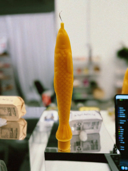 Set of 2 Beeswax Fish Shaped Taper Candles