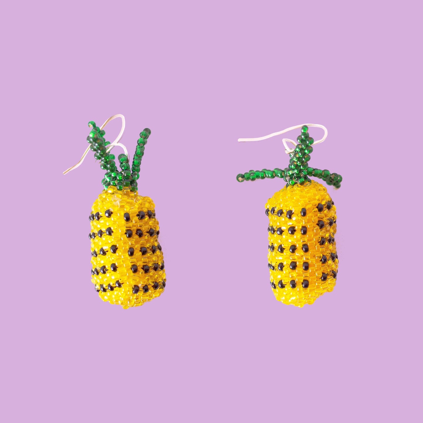 Beaded Pineapple Earrings by Wixárika Indigenous