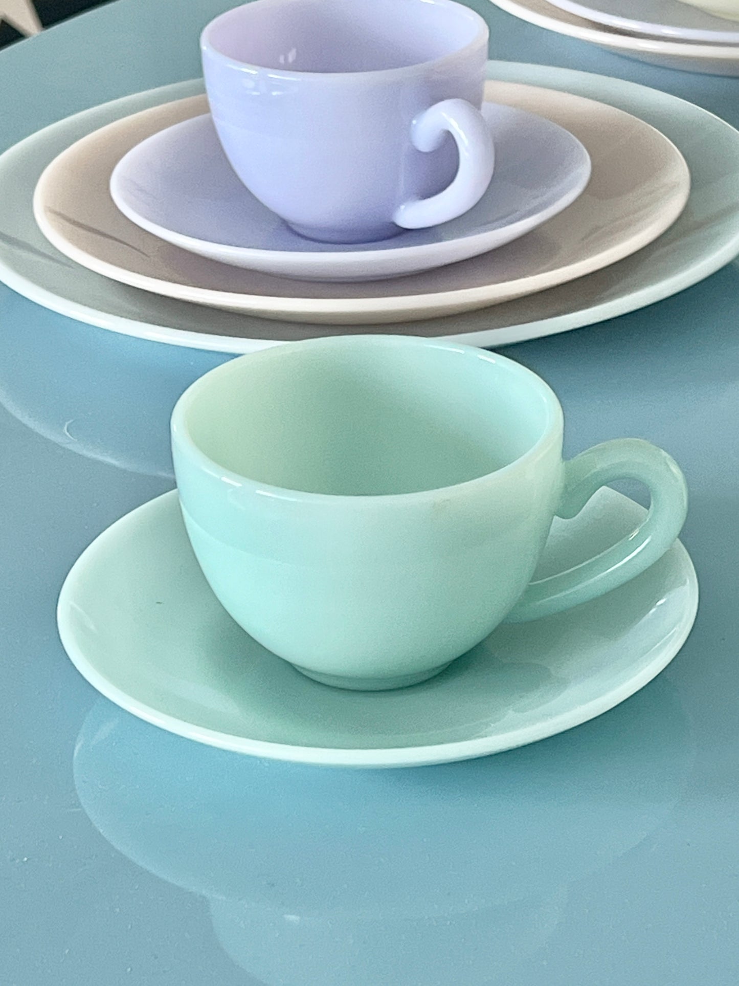 Milk Glass Cup & Saucer - Minty Haze