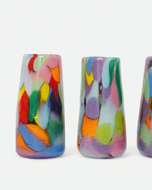 Glass Blown Rainbow Crackle Vase