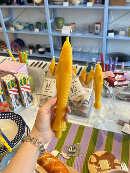 Set of 2 Beeswax Fish Shaped Taper Candles