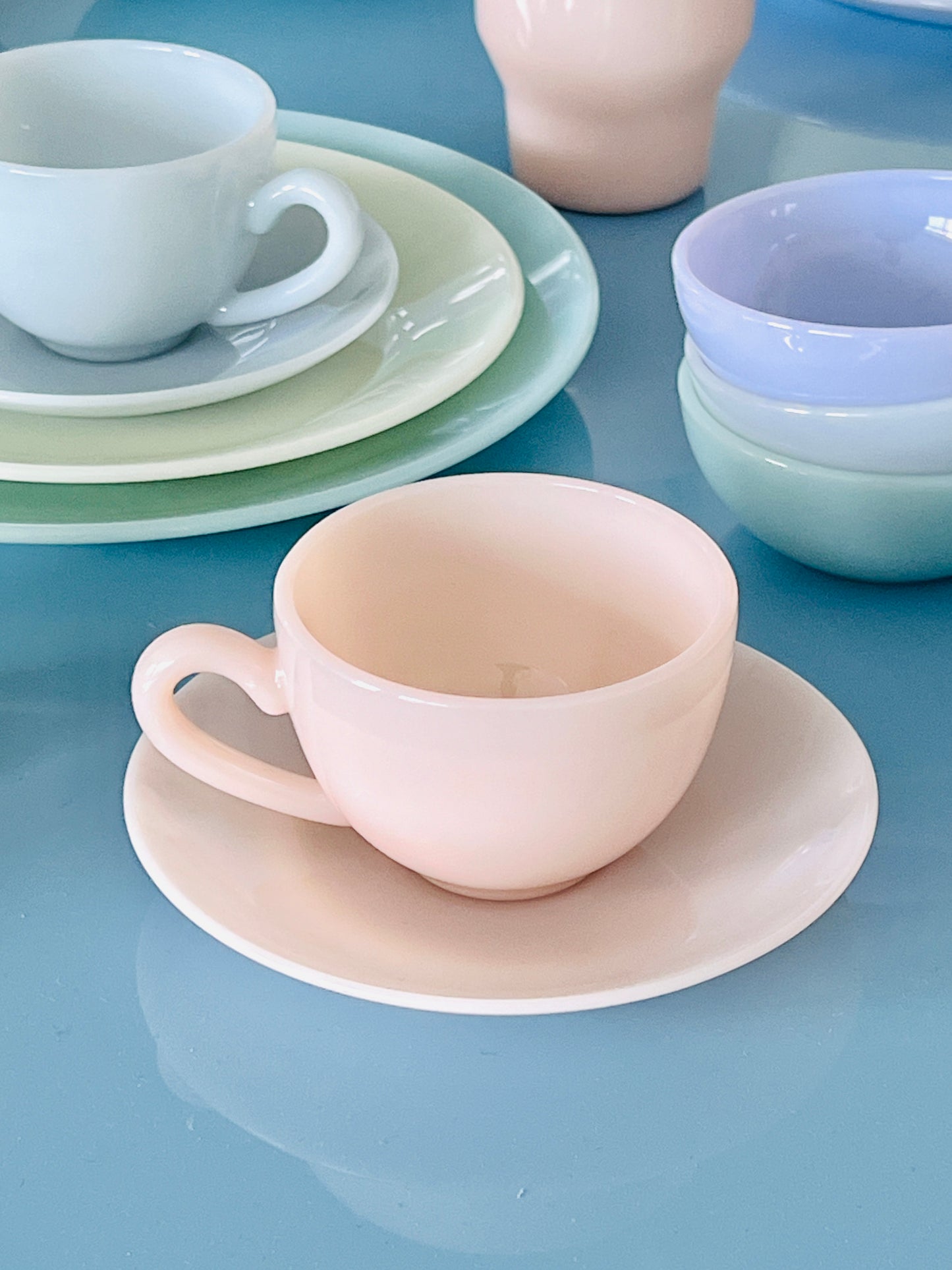 Milk Glass Cup & Saucer - Peach