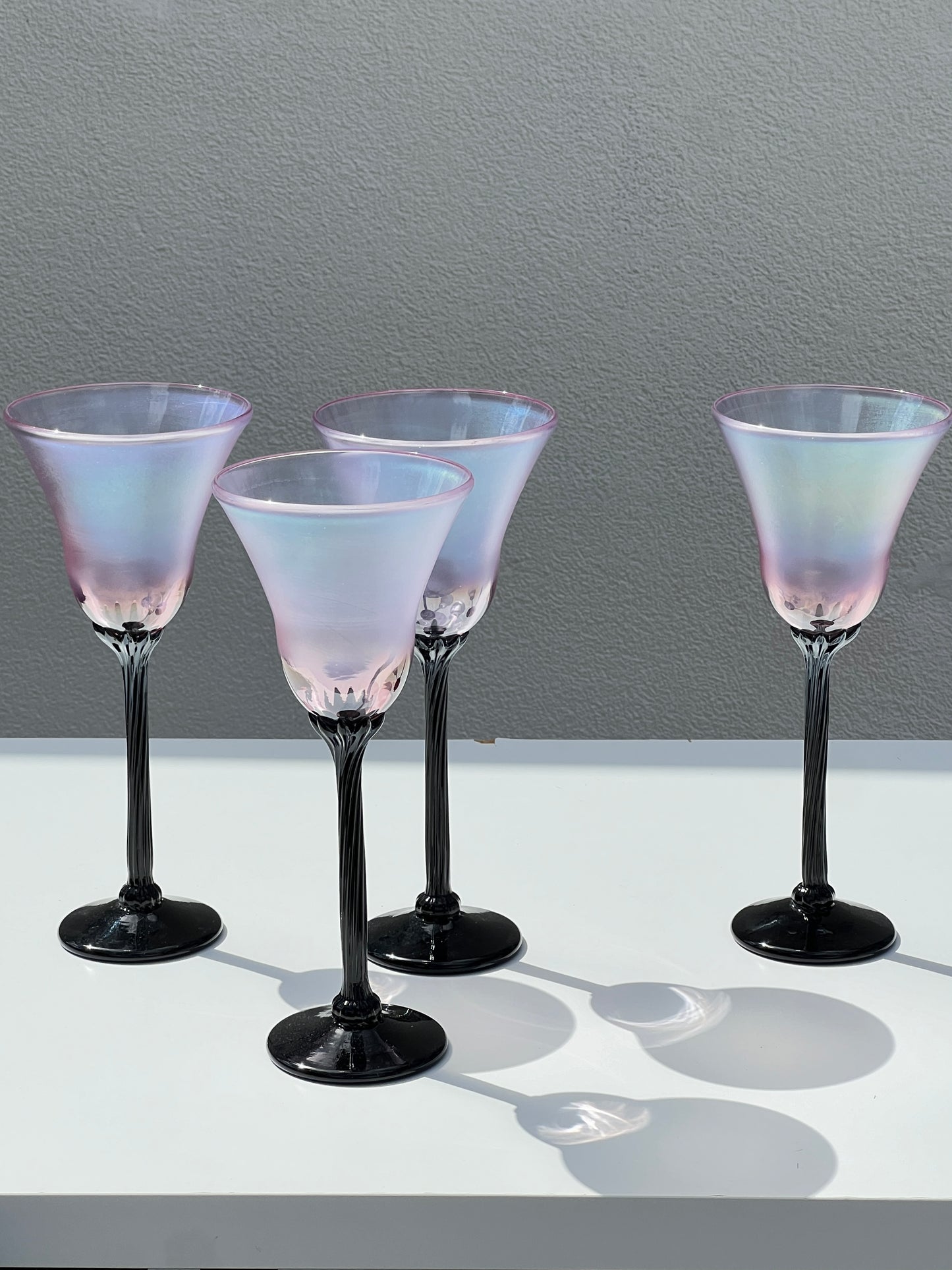 Pink Iridescent and Black Floral Stem Glass