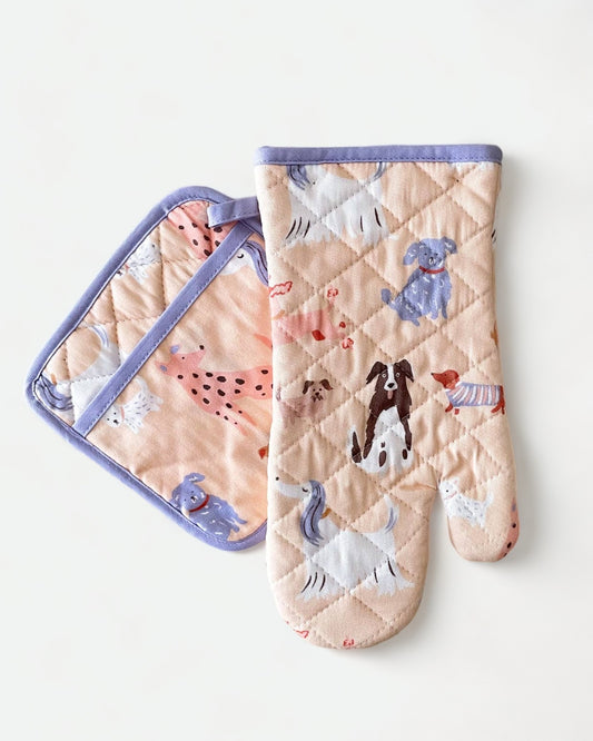 Dogs Oven Mitt + Pot Holder Set