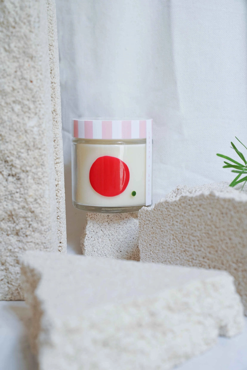 Cherry + Basil Hand-painted Glass Candle