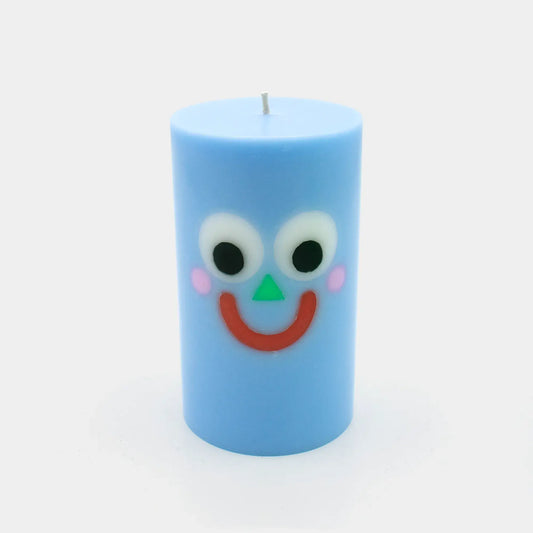 Moodz™ -  Happy Pillar Face Candle, Blue, 50h