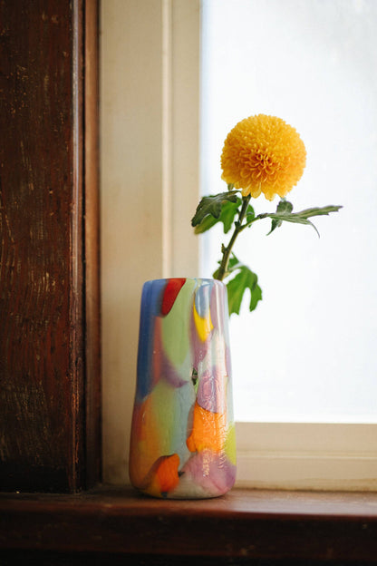 Glass Blown Rainbow Crackle Vase