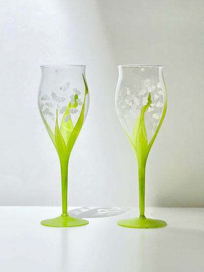 Hand-painted Lily of the Valley Wine Glass