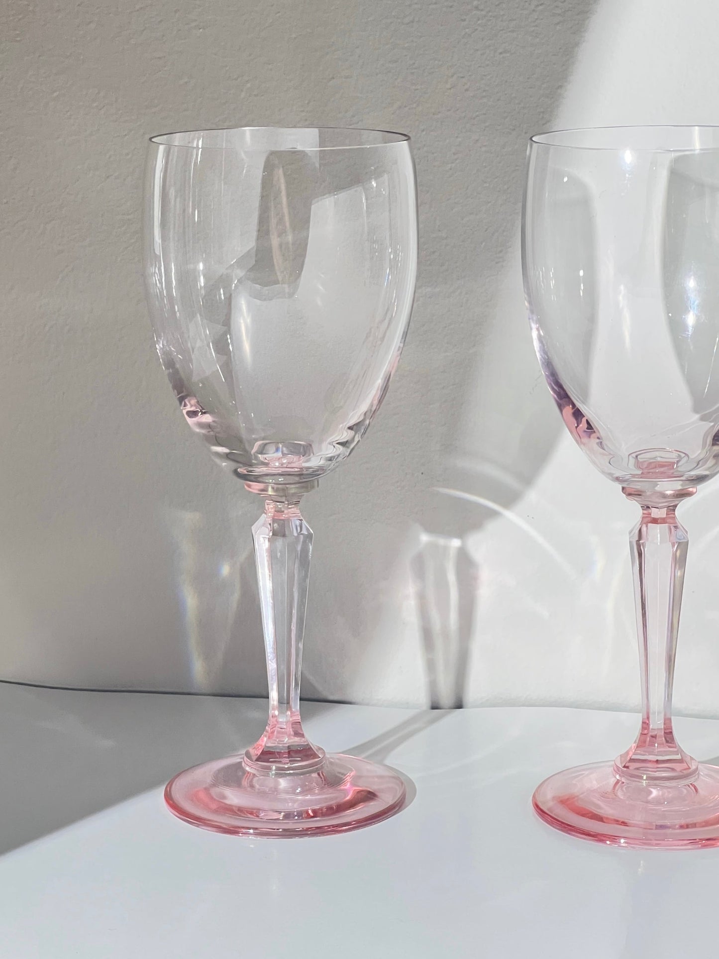 Vintage Light Pink Diamond Crystal Wine Glass