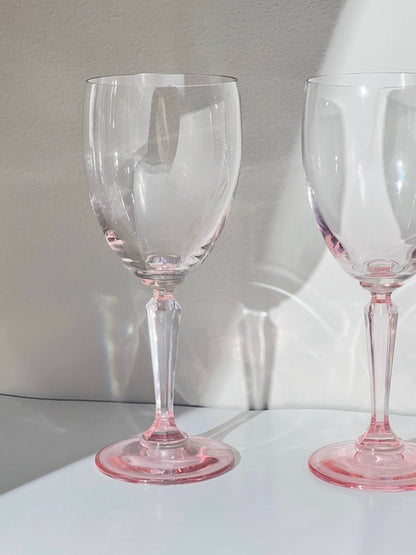 Vintage Light Pink Diamond Crystal Wine Glass