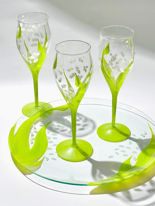 Hand-painted Lily of the Valley Wine Glass