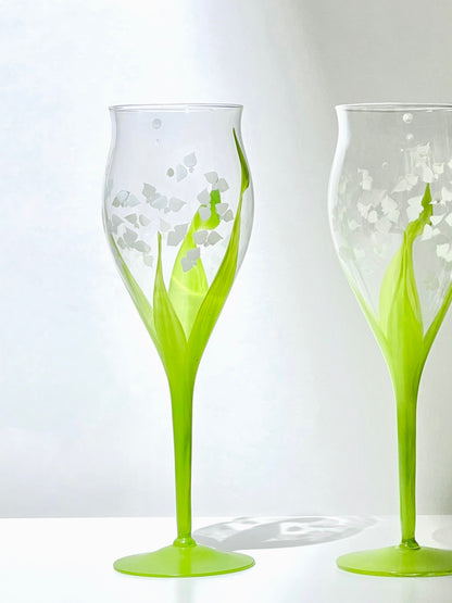 Hand-painted Lily of the Valley Wine Glass