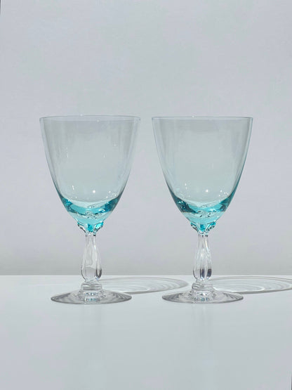 Vintage Turquoise Floral Stem Glass