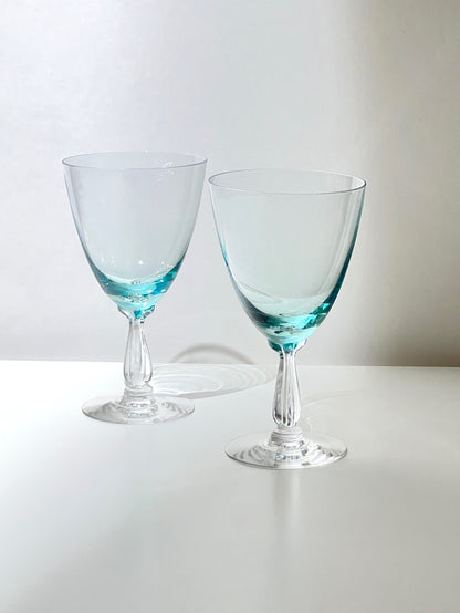 Vintage Turquoise Floral Stem Glass