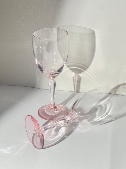 Vintage Light Pink Diamond Crystal Wine Glass