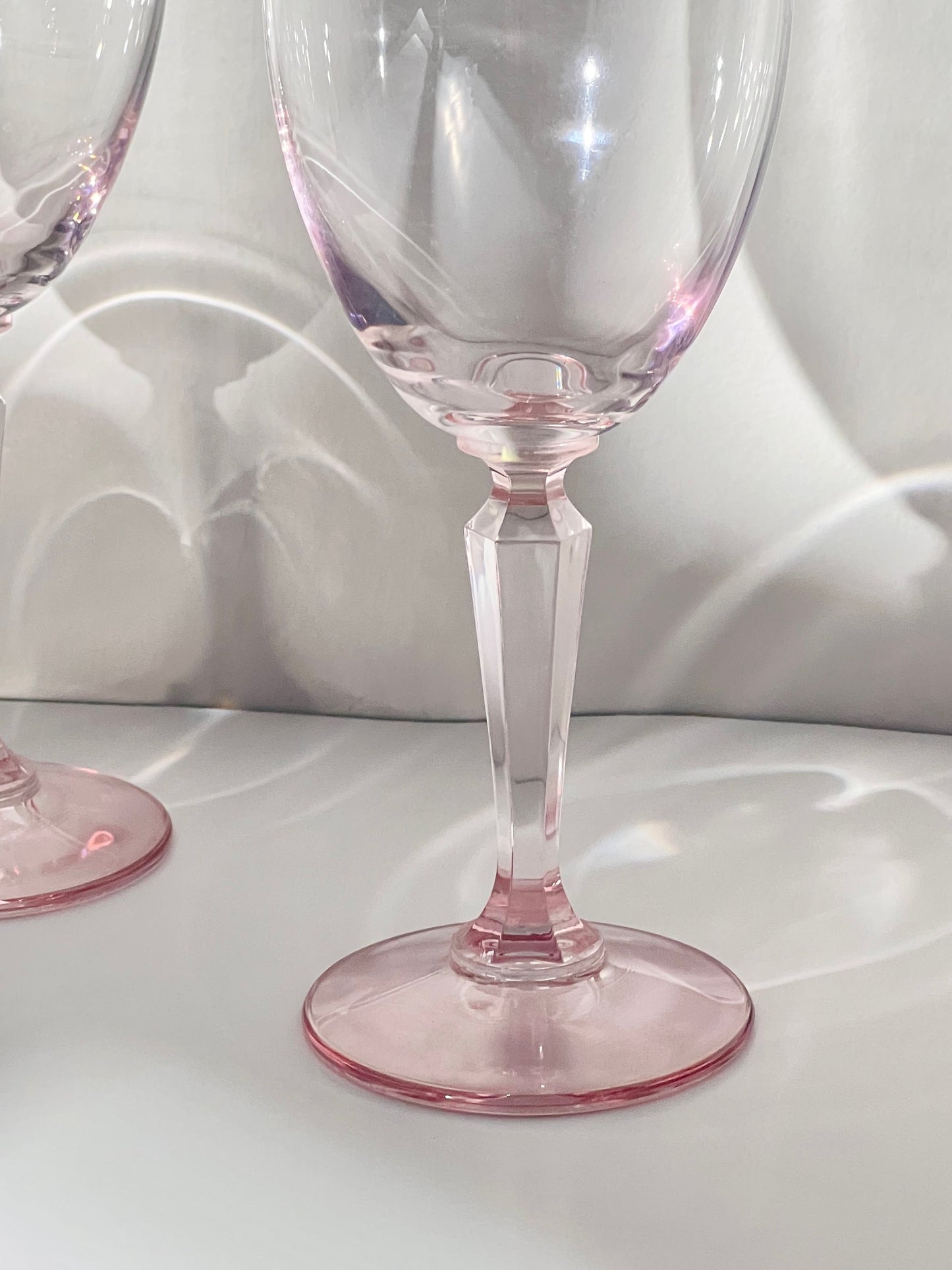 Vintage Light Pink Diamond Crystal Wine Glass