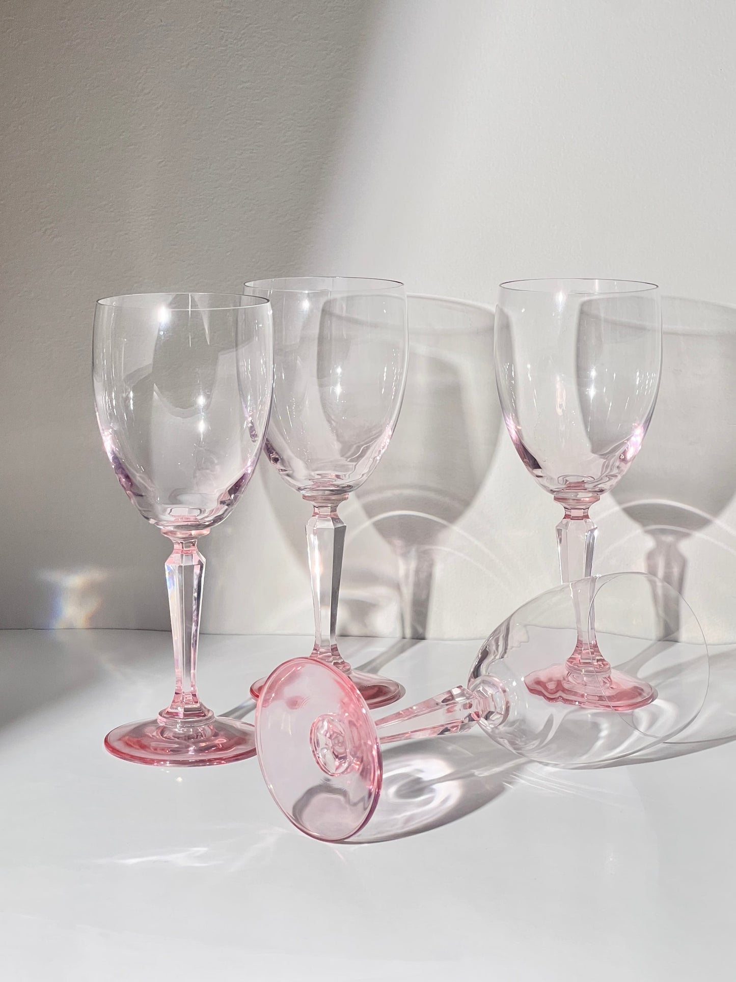 Vintage Light Pink Diamond Crystal Wine Glass