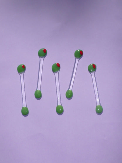 Happy Hour Glass Stirrers - Olive