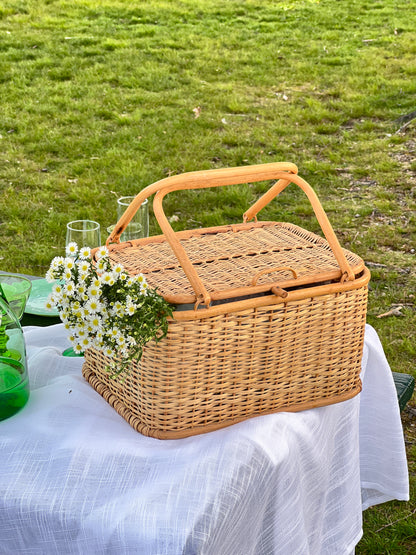 Vintage Rattan Picnic Basket