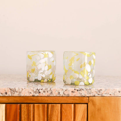 Yellow White Splash Hand Blown Tumbler