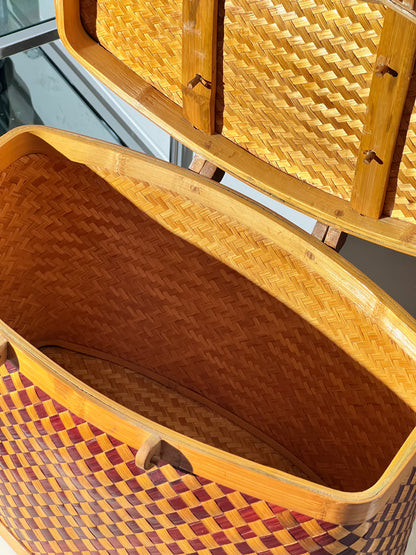 Vintage Woven Checked Picnic Basket