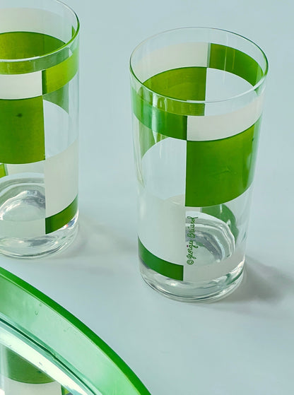 Geometric Green & White Glass