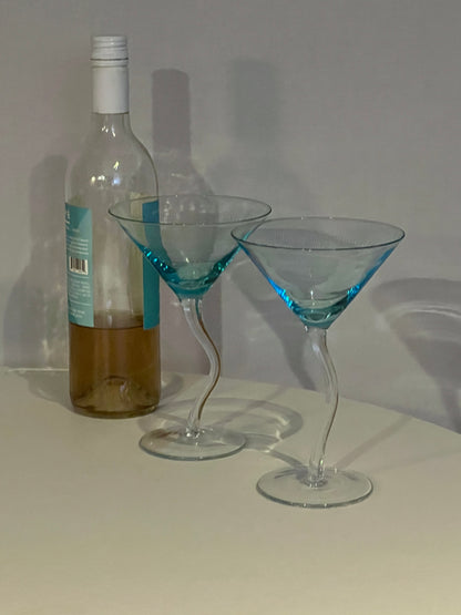 Vintage Aqua Curved Stem Martini