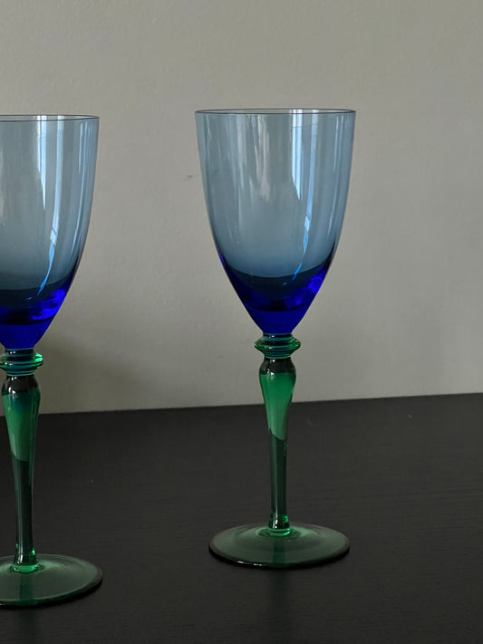 Vintage Blue & Green Crystal Glass