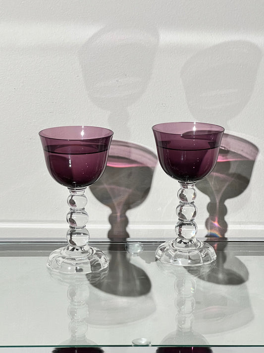 Vintage Bubble Stem Purple Rhine Wine Glass