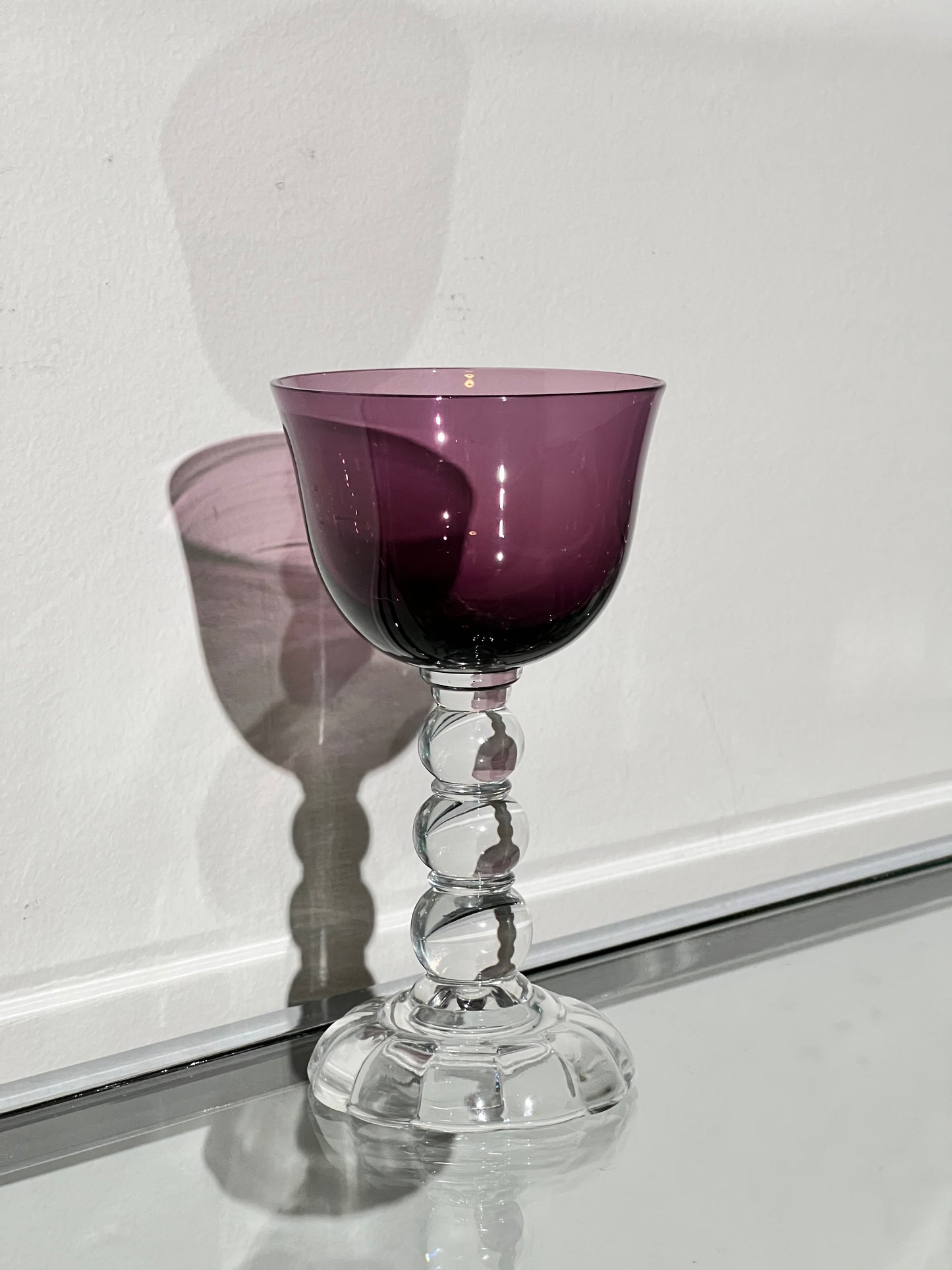 Vintage Bubble Stem Purple Rhine Wine Glass