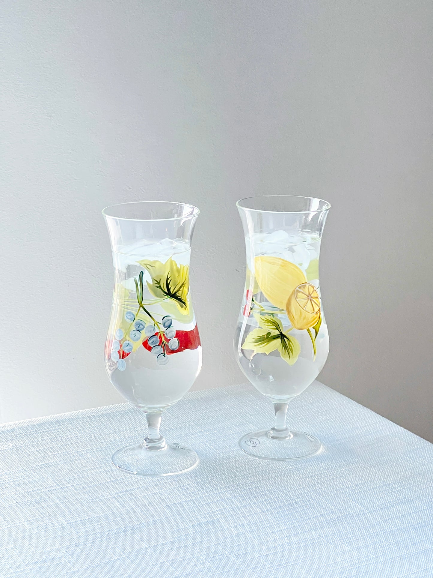 Vintage Hand-painted Fruit Hurricane Glass