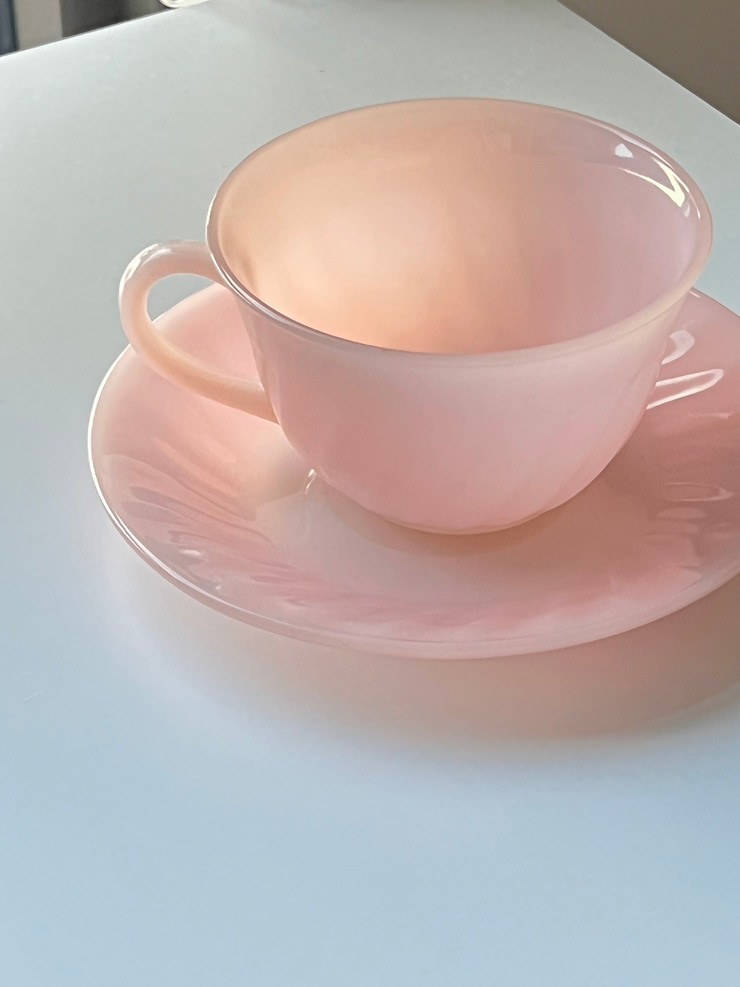 2 Fire-king Pink swirl outlets cup & saucer sets