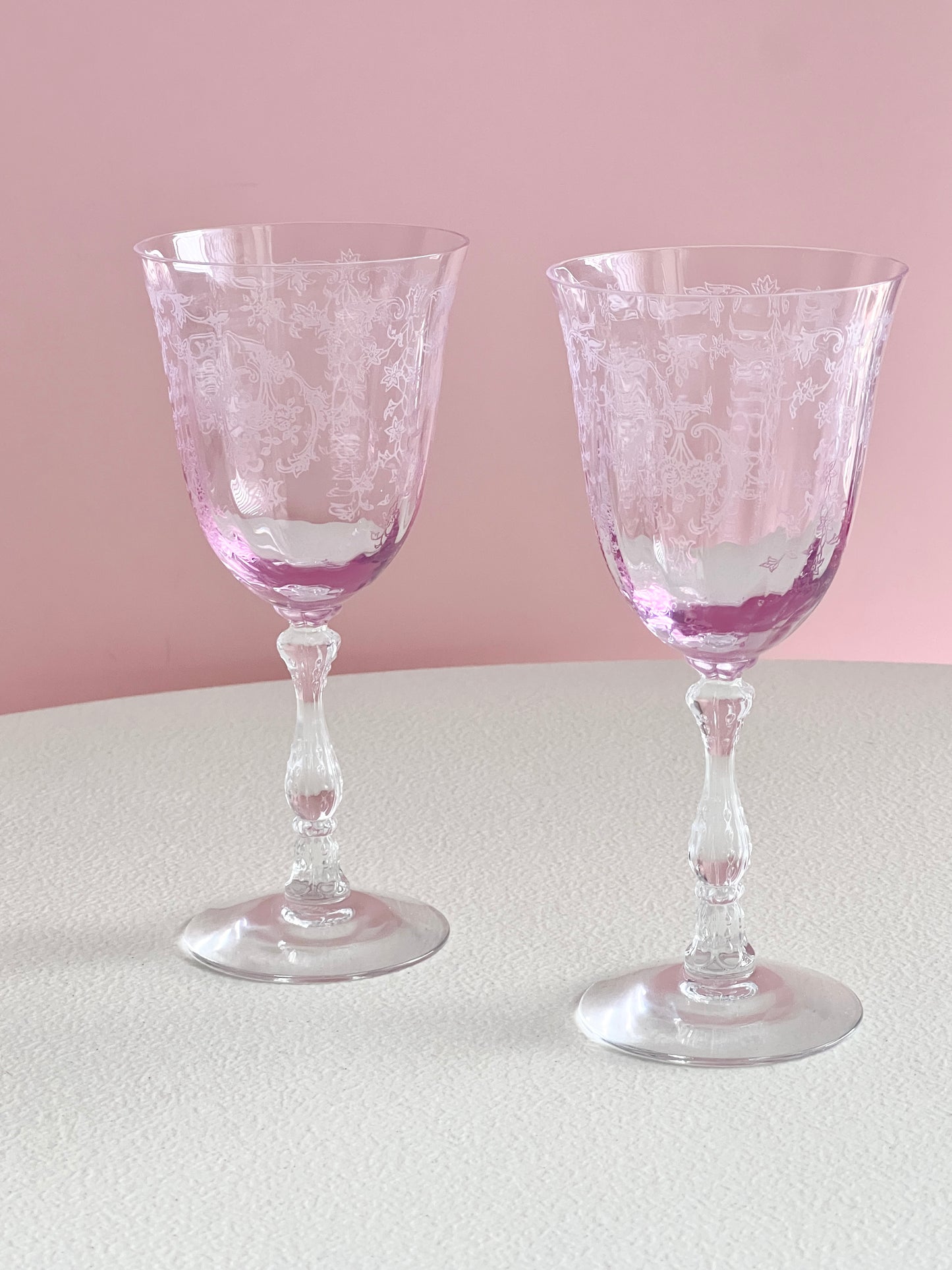 Vintage Lavender Pink Etched Goblet